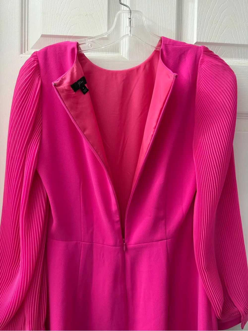 J. Crew Fuchsia Pleated Sleeve Long Sleeve Shift Dress